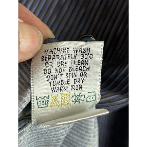 BUGATCHI Ooocotton Tech 8 Way Stretch Long Sleeve Shirt Large‎ Blue Brown Stripe - Picture 14 of 16